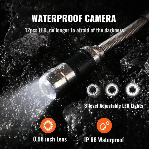 Kanalizačný fotoaparát s 512Hz sledovaním, 40m, 17,8cm inšpekčná kamera na potrubie s funkciou DVR, IP68 kamera s 12 nastaviteľnými LED diódami, 16GB SD karta pre kanalizačné potrubia, dom, kanalizačné odtoky – Obrázok 7
