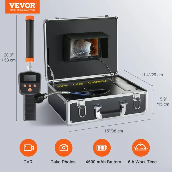 Kanalizačný fotoaparát s 512Hz sledovaním, 40m, 17,8cm inšpekčná kamera na potrubie s funkciou DVR, IP68 kamera s 12 nastaviteľnými LED diódami, 16GB SD karta pre kanalizačné potrubia, dom, kanalizačné odtoky – Obrázok 6