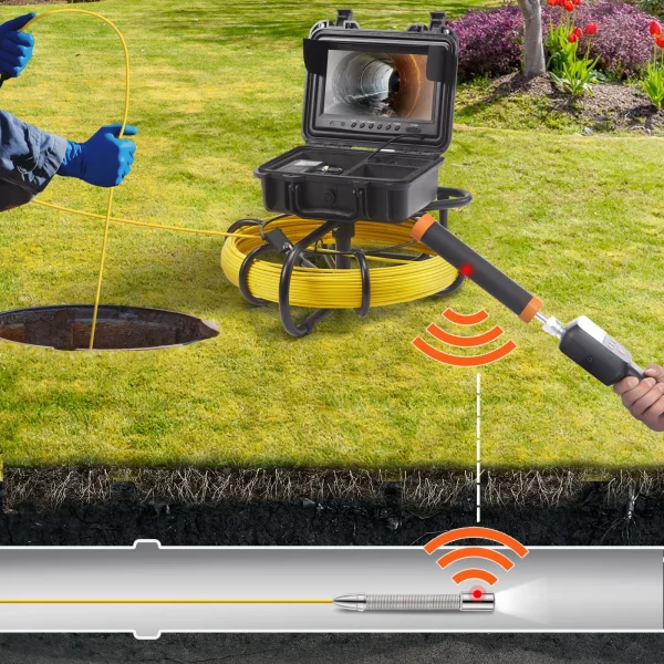 Kanalizačný senzor  50m, 23cm inšpekčná kamera na potrubie s 512Hz sledovaním, funkciou DVR, IP68 kamerou s 12 nastaviteľnými LED diódami, 16GB SD kartou pre kanalizačné potrubia, inštaláciu kanalizačných a odtokových potrubí – Obrázok 5