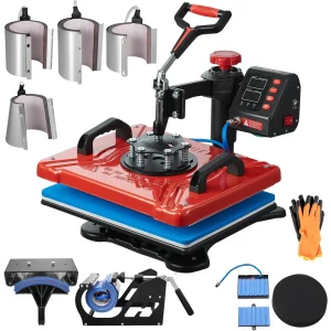 Teplolis 38 x 30 cm 10 v 1 lis na tričká, červený textilný lis, 360-stupňový otočný multifunkčný sublimačný stroj