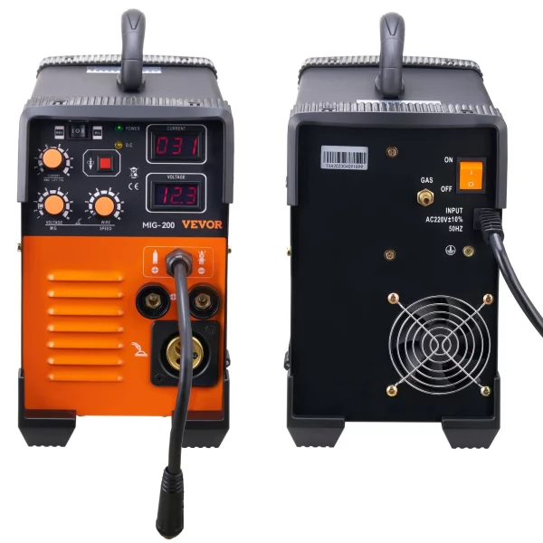 Zvárací stroj MIG/MMA/LIFT TIG 3 v 1, zváranie plneným drôtom 30 – 200 A (0,8 mm a 1 mm), technológia IGBT, rýchlosť drôtu 2,2 – 12 m/min, 200 A pri – Obrázok 2