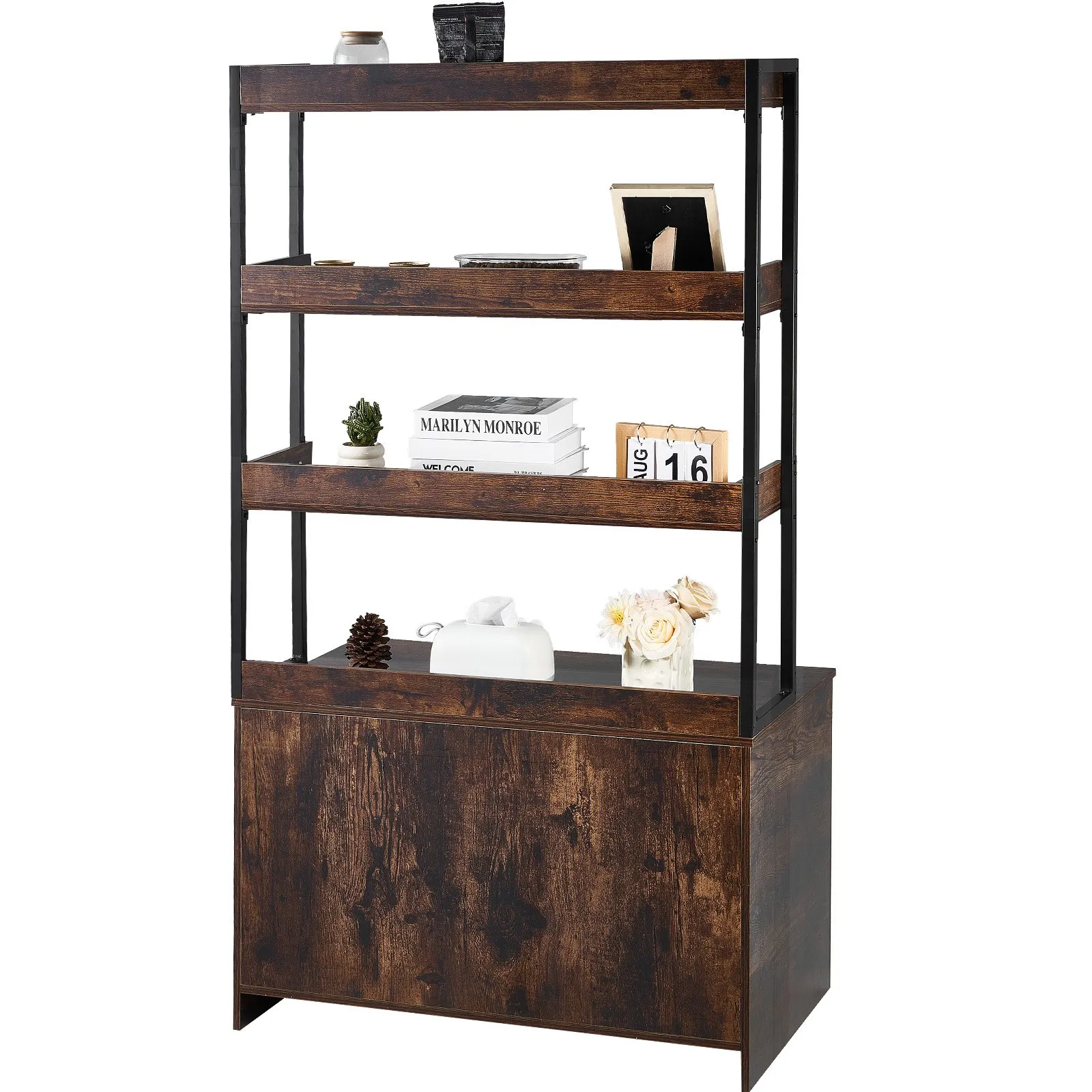 Kryt na mačaciu toaletu, skrytý nábytok do mačacej toalety s 3 policami, drevená vnútorná mačacia toaleta, veľká skrinka do mačacieho domčeka, skrytá, hodí sa do väčšiny mačacích toalet, 86,7 cm D x 49,7 cm Š x 147,2 cm V, tmavohnedá – Obrázok 2