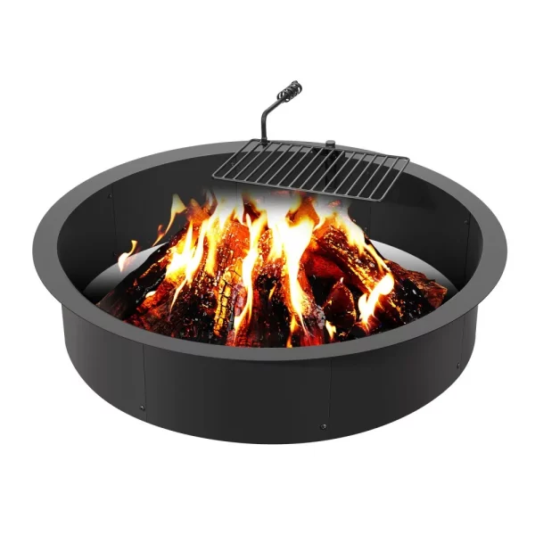 krúžok do ohniska, vložka do ohniska s grilom, vonkajší priemer 40 palcov/vnútorný priemer 36 palcov, výška 8,5 palcov, vnútorná vložka z uhlíkovej ocele, krúžok do ohniska pre domácich majstrov nad/v zemi, na kempovanie v prírode, oheň