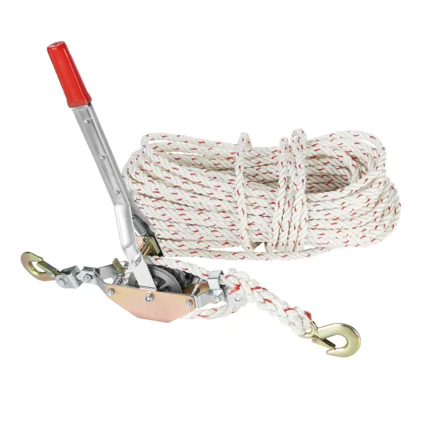 Lanový sťahovák, ťažná kapacita 3/4 tony, s 30,48 m lana s priemerom 15,24 mm, 2 háky, súčasťou balenia navijak, výkonný račňový sťahovák na premiestňovanie lodí, bezpečný – Obrázok 3