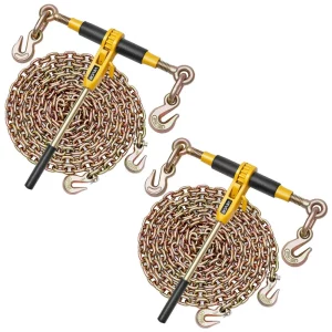 Napínač reťaze s račňovým mechanizmom s upevňovacími reťazami G80 8 mm x 4,3 m, sada 2 kusov, napínacia sila 3629 kg, napínač reťaze s 2 uchopovacími hákmi, upevnenie prepravných reťazí na zabezpečenie nákladu, preprava, plošinové prívesy