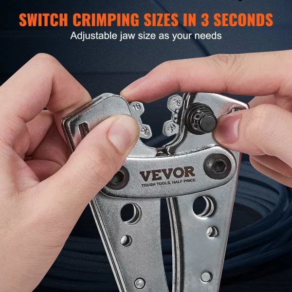 Krimpovacie kliešte, Kliešte na káblové oká 6-50 mm², Krimpovacie kliešte na batériové káble 10-1/0 AWG pre krimpovacie kliešte na batériové svorky, Krimpovací nástroj so 6 veľkosťami, Krimpovacie kliešte na medené očká Lisovacie kliešte Kliešte na rúrkové káblové oká – Obrázok 4