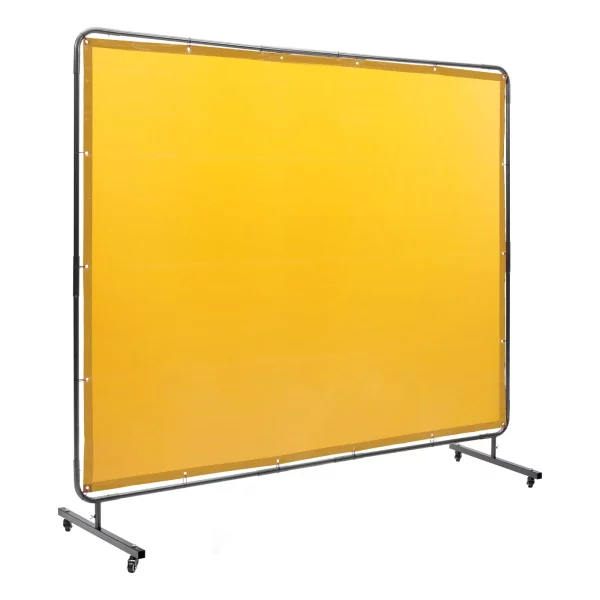 Zváračská clona 1,8 x 2,4 m, vinylová zváračská štítka s ohňovzdornou úpravou, 4 otočnými kolieskami a 6-úrovňovou UV ochranou, žltá, ochranná deka proti zváraniu – Obrázok 4