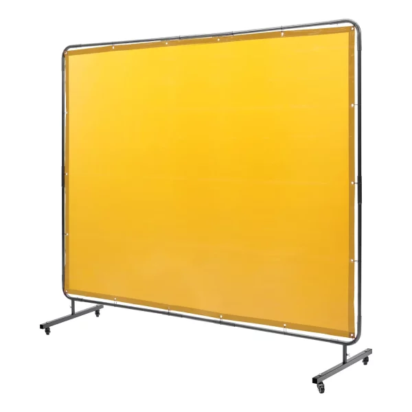 Zváračská clona 1,8 x 2,4 m, vinylová zváračská štítka s ohňovzdornou úpravou, 4 otočnými kolieskami a 6-úrovňovou UV ochranou, žltá, ochranná deka proti zváraniu – Obrázok 3