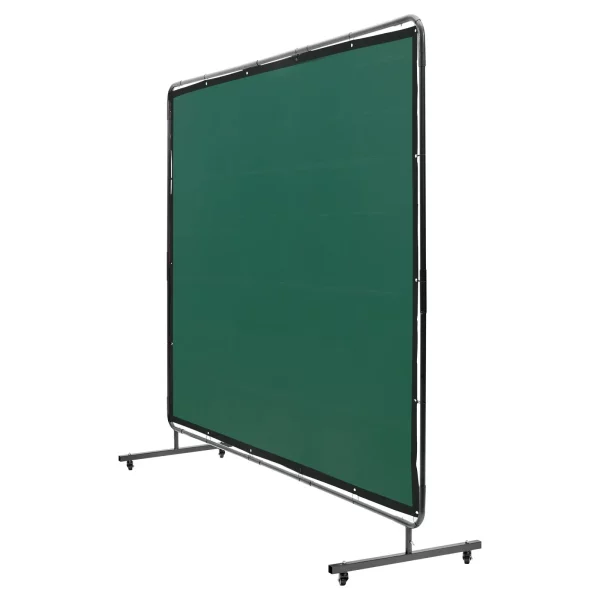 Zváračská clona 1,8 x 2,4 m, vinylová zváračská štítka s ohňovzdornou úpravou, 4 otočnými kolieskami a 6-úrovňovou UV ochranou, zelená, zváračská deka – Obrázok 2