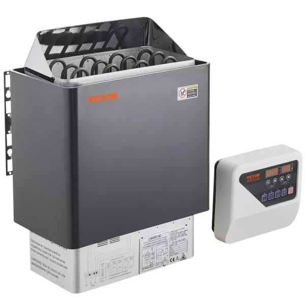 Saunová pec, 6 kW, 400 V, prenosná vnútorná a vonkajšia saunová pec 3N s 3-hodinovým časovačom, digitálny ovládač pre 5-9 m³ domáce a komerčné použitie v hotelových vírivkách, max. 110 °C