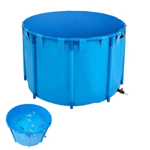 PVC rybník, akvárium s objemom 1700 l, skladacie akvárium pre koi kaprov, okrúhle akvárium s pevným rámom a vypúšťacím ventilom, na chov koi kaprov a zlatých rybiek (modré)