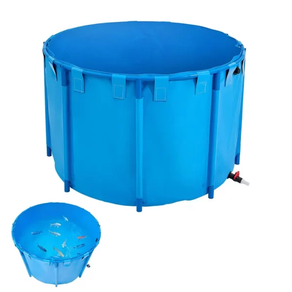 PVC rybník, akvárium s objemom 1700 l, skladacie akvárium pre koi kaprov, okrúhle akvárium s pevným rámom a vypúšťacím ventilom, na chov koi kaprov a zlatých rybiek (modré)