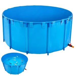 PVC rybník, objem 5000 l, skladacie akvárium pre koi kaprov, okrúhla nádrž na ryby s pevným rámom a vypúšťacím ventilom, pre akvakultúru, chov koi kaprov a zavlažovanie (modré)