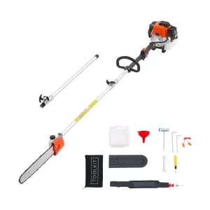 Dvojtaktná benzínová tyčová píla s objemom 52 cm3, teleskopická píla s výsuvnou tyčou 2,2–2,94 m, čepeľou 35,6 cm, palivovou nádržou 850 ml, pre výkonné a bezpečné pílenie vo vysokých korunách stromov.
