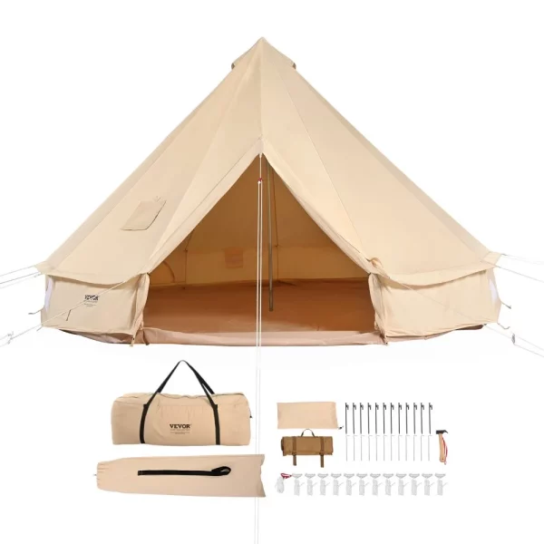 Zvonový stan 5 x 3 m Jurtový stan z TC bavlny s vysokopevnostnými železnými tyčami a PVC podlážkou Kempingový stan pre 8 osôb Rodinný stan s 8 oknami Pyramídový stan Skupinový stan pre outdoorové dobrodružstvá