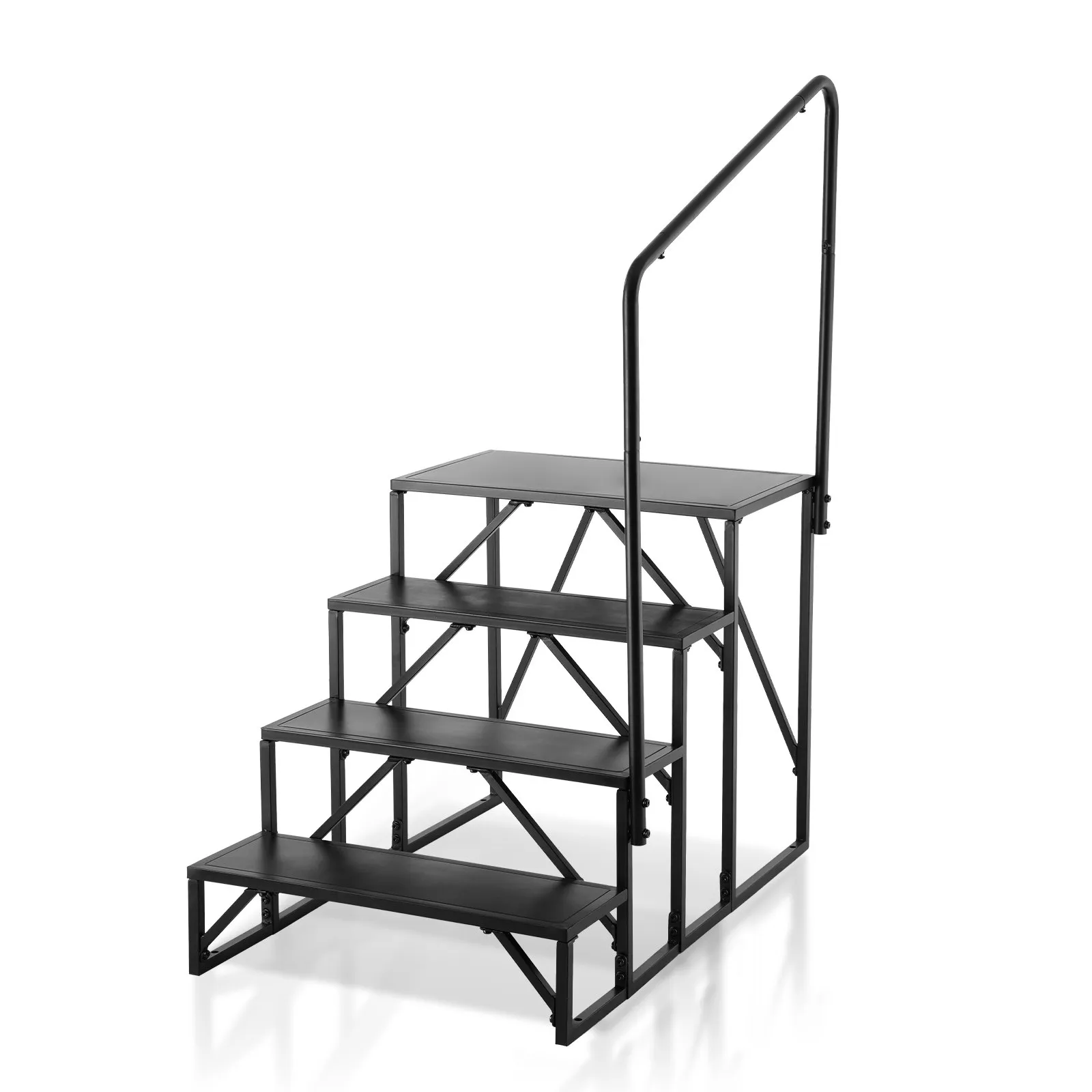 Schody pre obytné vozidlá, 4-stupňové schody pre obytné vozidlá, nosnosť 200 kg, zosilnená uhlíková oceľ, so zábradlím, protišmykové schody pre bezpečný vstup a výstup, vhodné pre obytné vozidlá, prívesy – Obrázok 3