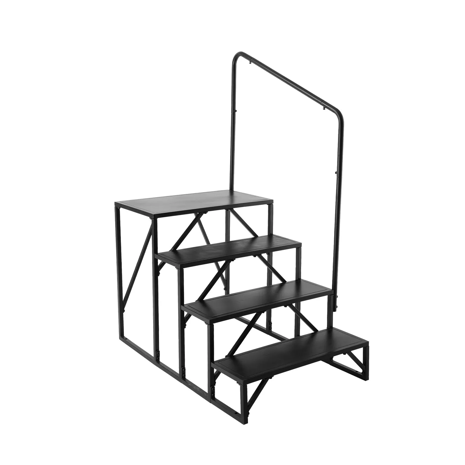 Schody pre obytné vozidlá, 4-stupňové schody pre obytné vozidlá, nosnosť 200 kg, zosilnená uhlíková oceľ, so zábradlím, protišmykové schody pre bezpečný vstup a výstup, vhodné pre obytné vozidlá, prívesy – Obrázok 4