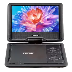 Prenosný DVD prehrávač s otočnou HD obrazovkou (256 mm), vstavaná 4-hodinová batéria, 2 reproduktory, podpora synchronizácie TV/USB/SD karty/CD/DVD, nabíjačka do auta, čierna