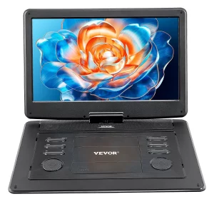 Prenosný DVD prehrávač  s otočnou HD obrazovkou (396 mm), vstavaná výdrž batérie 4,5 – 5 hodín, 2 reproduktory, podpora synchronizácie TV/USB/SD karty/CD/DVD, nabíjačka do auta