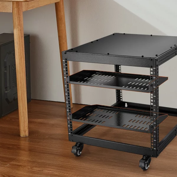 2-balenie 1U serverových rackových políc, hĺbka 10"/254 mm, maximálna nosnosť 50 libier, vetrané konzolové alebo nástenné rackové poličky s policou, dobrá cirkulácia vzduchu pre 19" sieťovú skriňu alebo rackové zariadenia – Obrázok 4