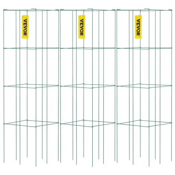 Klietky na paradajky, 37 x 37 x 100 cm, sada 3 štvorcových klietok na podporu rastlín, odolné veže na zelené paradajky vyrobené z ocele s PVC povlakom na popínavú zeleninu, rastliny, kvety a ovocie