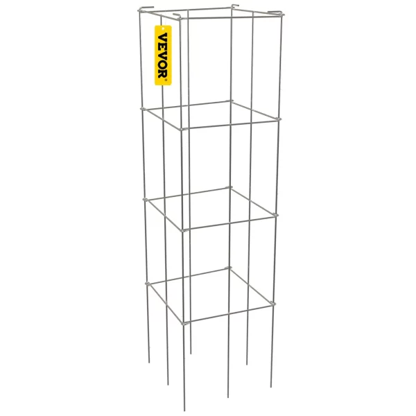 Klietky na paradajky, 30 x 30 x 117 cm, sada 5 štvorcových klietok na podporu rastlín, odolné oceľové veže na paradajky striebornej farby s PVC povlakom na popínavú zeleninu, rastliny, kvety a ovocie – Obrázok 4