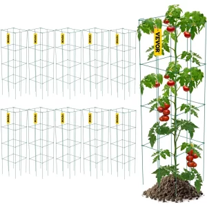 Klietky na paradajky, 30 x 30 x 117 cm, sada 10 štvorcových klietok na podporu rastlín, odolné veže na zelené paradajky vyrobené z ocele s PVC povlakom na popínavú zeleninu, rastliny, kvety a ovocie.
