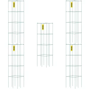 Klietky na paradajky, 30 x 30 x 117 cm, sada 5 štvorcových klietok na podporu rastlín, odolné veže na zelené paradajky vyrobené z ocele s PVC povlakom na popínavú zeleninu, rastliny, kvety a ovocie.