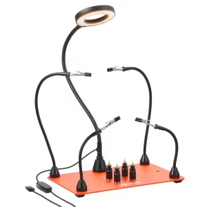 Spájkovacia pomôcka z tretej ruky, magnetická spájkovacia stanica, spájkovací nástroj so 4 flexibilnými ramenami, s LED lupou, 4 držiakmi stĺpikov na DPS a základňou, na opravy, remeslá, koníčky, domáci kutilstvo