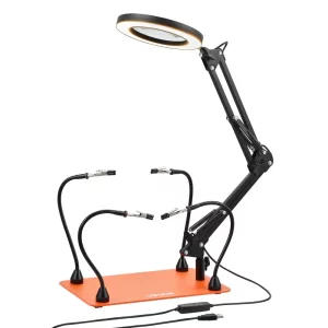 Spájkovacia pomôcka z tretej ruky, magnetická spájkovacia stanica, 4 flexibilné ramená, nástroj s 3x LED zväčšovacou lampou a protišmykovou základňou, na opravy elektroniky, remeslá, koníčky, domáci kutilstvo