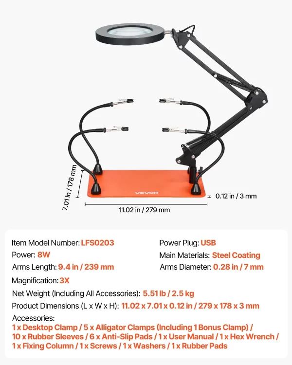 Spájkovacia pomôcka z tretej ruky, magnetická spájkovacia stanica, 4 flexibilné ramená, nástroj s 3x LED zväčšovacou lampou a protišmykovou základňou, na opravy elektroniky, remeslá, koníčky, domáci kutilstvo – Obrázok 6