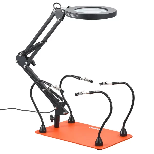 Spájkovacia pomôcka z tretej ruky, magnetická spájkovacia stanica, 4 flexibilné ramená, nástroj s 3x LED zväčšovacou lampou a protišmykovou základňou, na opravy elektroniky, remeslá, koníčky, domáci kutilstvo – Obrázok 4