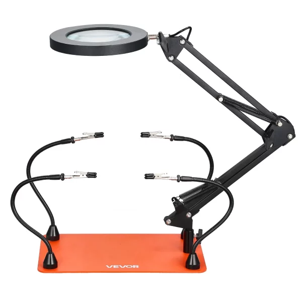 Spájkovacia pomôcka z tretej ruky, magnetická spájkovacia stanica, 4 flexibilné ramená, nástroj s 3x LED zväčšovacou lampou a protišmykovou základňou, na opravy elektroniky, remeslá, koníčky, domáci kutilstvo – Obrázok 5