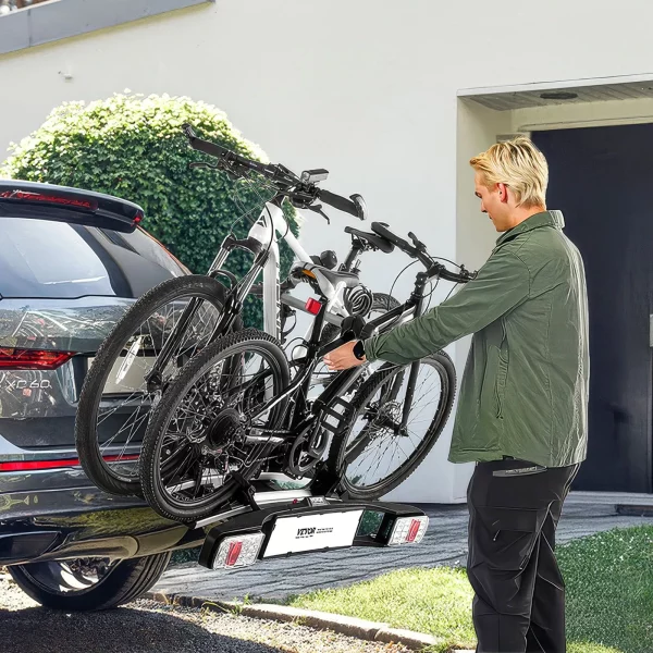 Nosič bicyklov s uchytením vhodný pre montáž 5 cm, zadný nosič bicyklov pre 2 bicykle s nosnosťou do 65 kg, uzamykateľný nosič bicyklov pre elektrobicykle so zadným svetlom – Obrázok 6