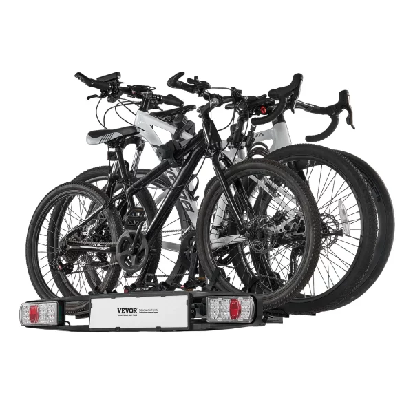 Skladací nosič bicyklov, spojovací nosič bicyklov pre 5 cm držiak, zadný nosič bicyklov pre 3 bicykle s nosnosťou do 65 kg, uzamykateľný nosič bicyklov pre elektrobicykle so zadným svetlom – Obrázok 2