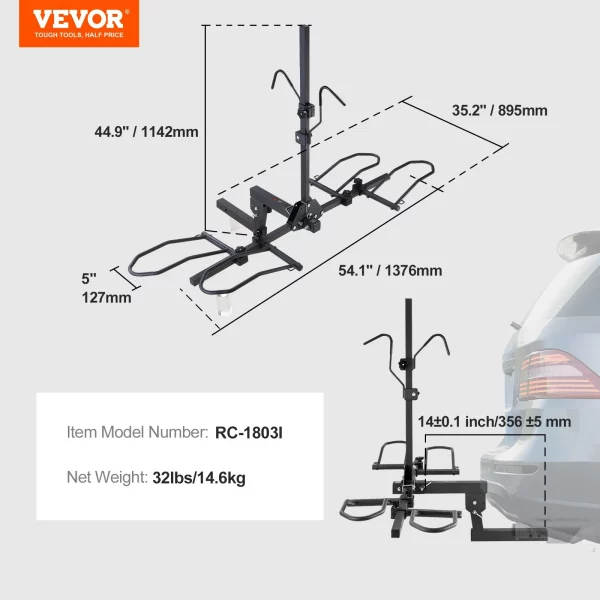 Nosič bicyklov na ťažné zariadenie, platforma pre 2 bicykle, nosnosť 73 kg, ťažné zariadenie pre nosič bicyklov s prijímačom 50,8 mm, skladací nosič bicyklov pre auto, SUV, nákladné auto atď. – Obrázok 7