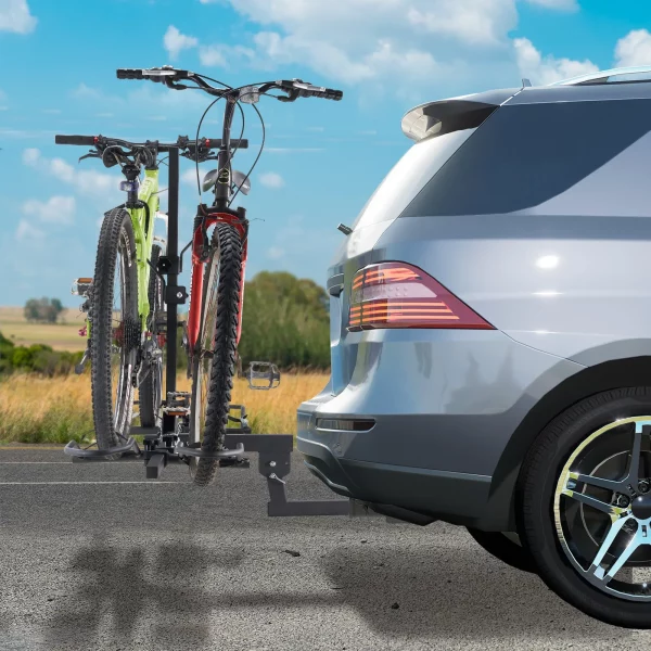 Nosič bicyklov na ťažné zariadenie, platforma pre 2 bicykle, nosnosť 73 kg, ťažné zariadenie pre nosič bicyklov s prijímačom 50,8 mm, skladací nosič bicyklov pre auto, SUV, nákladné auto atď. – Obrázok 6