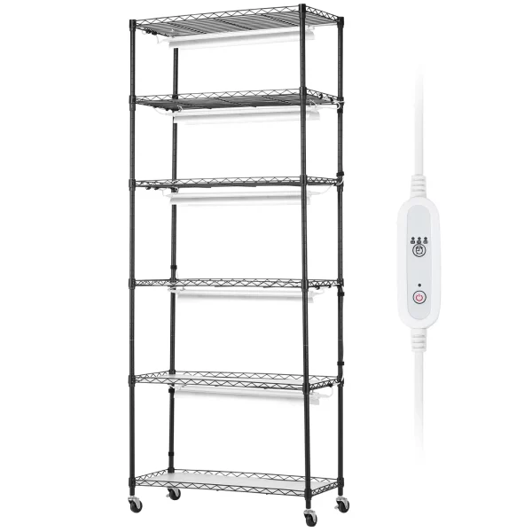 Stojan na rastliny s pestovateľským svetlom, 6-úrovňový 150W vnútorný stojan na rastliny, 3 režimy svetelného spektra, oceľový stojan na rastliny s časovačom, pestovateľský stojan na záhradné rastliny, 75x35x180cm – Obrázok 5