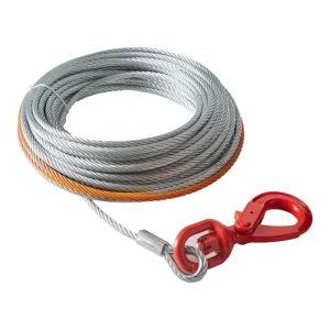 Oceľové lano 9,5 mm x 15,2 m, pevnosť v ťahu 67,6 kN, lesné lano s otočným hákom, zdvíhacie lano, ťažné lano, ideálne pre štvorkolky, UTV, autá, SUV alebo veľké terénne vozidlá.