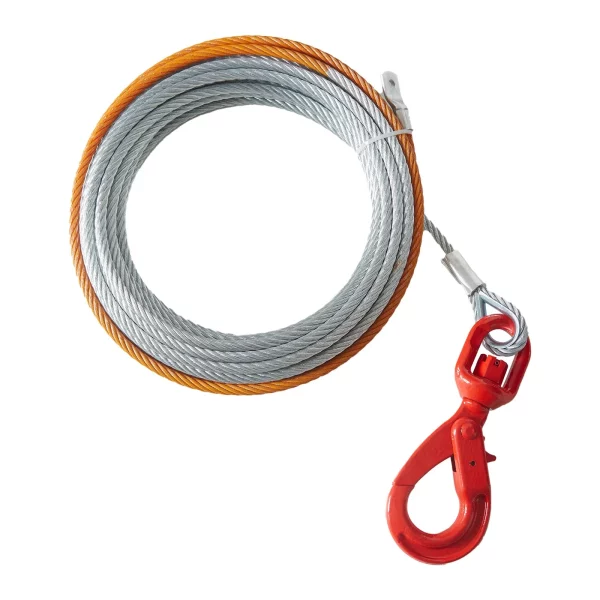 Oceľové lano 9,5 mm x 15,2 m, pevnosť v ťahu 67,6 kN, lesné lano s otočným hákom, zdvíhacie lano, ťažné lano, ideálne pre štvorkolky, UTV, autá, SUV alebo veľké terénne vozidlá. – Obrázok 5