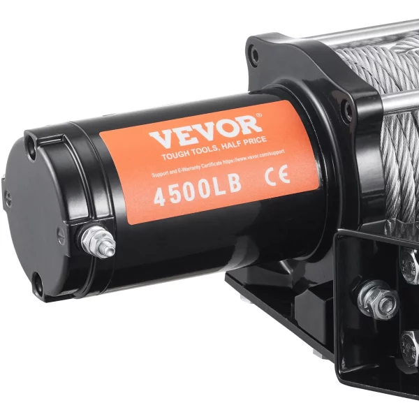 Elektrický navijak 12V 4500lbs/2041kg, terénny motorový navijak, ťahací elektrický navijak s oceľovým lanom a káblovým diaľkovým ovládaním, čierny, ideálny pre stredne veľké SUV, nákladné vozidlá a dokonca aj jachty – Obrázok 2