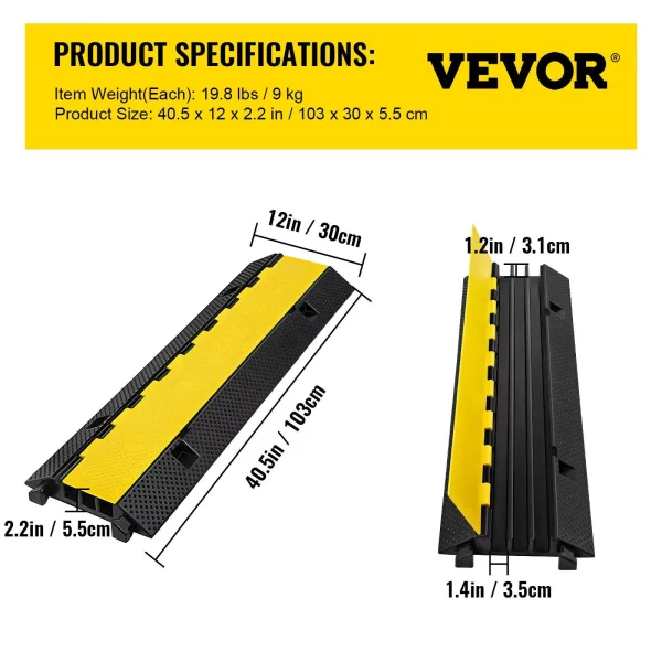 Ochranná rohož na káble , káblový kanál, vonkajšia ochrana káblov pre chodcov, ochrana podlahy pre káble z PVC a termoplastickej gumy, ochranná rampa pre most 103 x 30 x 5,5 cm – Obrázok 5