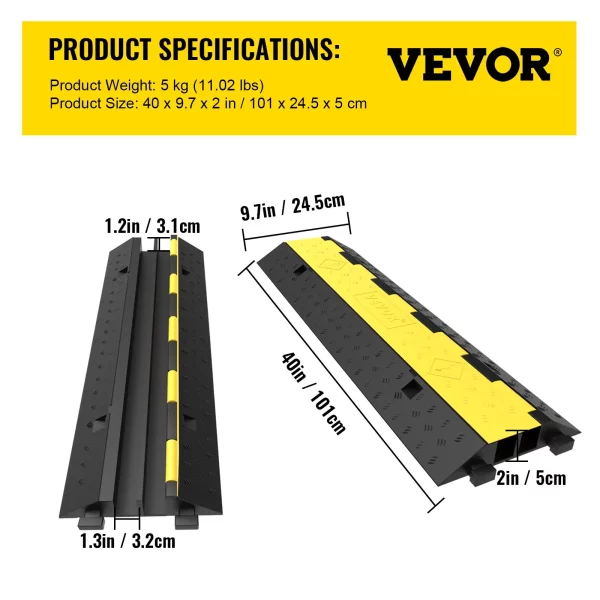 Ochranná rohož na káble , káblový kanál, vonkajšia plocha a PVC hadicový mostík 101 x 24,5 x 5 cm, ochrana pred prejazdom auta a nákladného auta, maximálna nosnosť 4989 kg, ochrana káblov, čierno-žltá – Obrázok 4