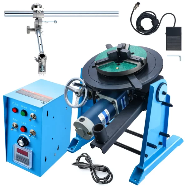 Otočný zvárací stôl 120W, polohovač zvárania, manipulátor 0,5-6 ot./min., otočný stôl 25 kg (horizontálne)/50 kg (vertikálne), uhol sklonu 0-90°, trojčeľusťové skľučovadlo KD200 na rezanie, brúsenie a montáž – Obrázok 4