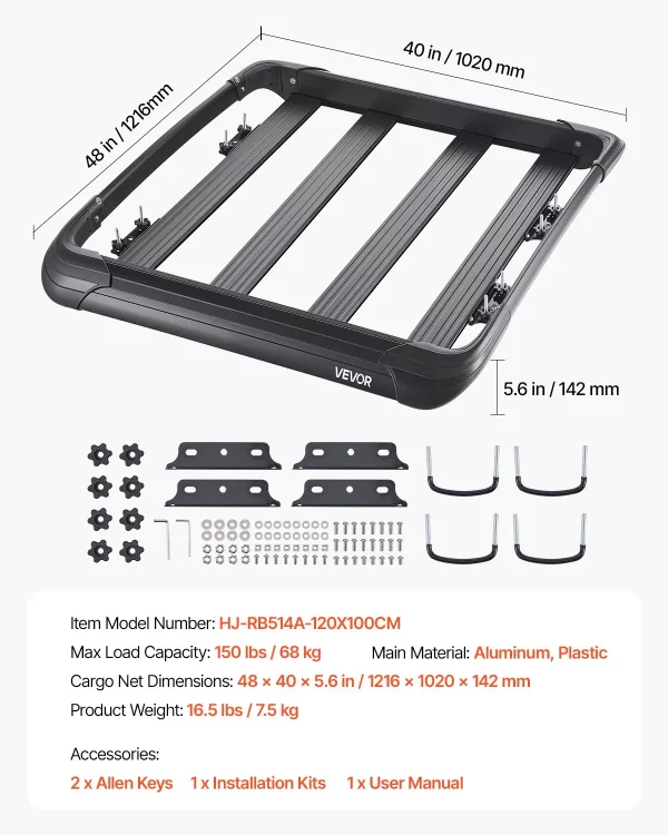 Strešný nosič (1216 x 1020 x 142 mm) Univerzálny strešný nosič vyrobený z nehrdzavejúcej ocele (maximálna nosnosť 68 kg), strešný nosič batožiny pre SUV a nákladné vozidlá – Obrázok 7
