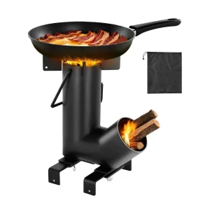 Raketový varič, BBQ raketový varič na drevo vyrobený z uhlíkovej ocele s prenosnou taškou, na spaľovanie konárov, palíc alebo dreveného uhlia na vonkajšie varenie, kempovanie, vonkajší kempingový varič, kempingový gril