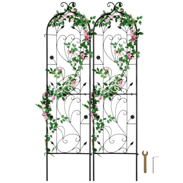 Sada 2 kovových mriežok odolných voči hrdzi na záhradné kvety 38x152 cm, mriežka, pomôcka na lezenie, mriežka na rastliny pre ruže, opora pre uhorky, dekoratívna mriežka na plamienky na nádvoria a trávniky – Obrázok 6