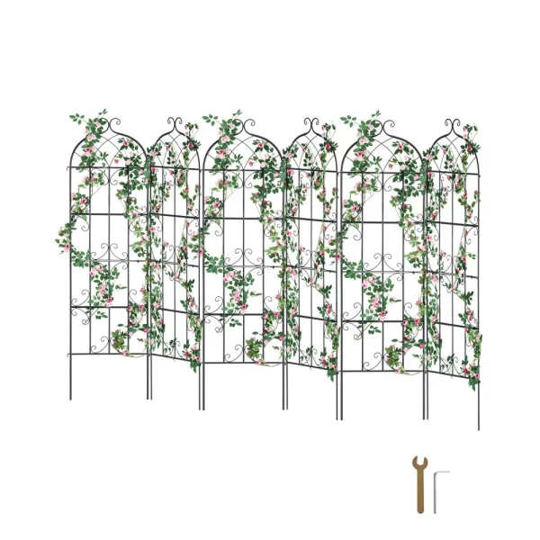Podpora pre popínavé rastliny, 51x180 cm, Sada 6 nehrdzavejúcich kovových mriežok na záhradné kvety, Pomôcka na lezenie, Mriežka pre ruže, Podpora pre uhorky, Dekoratívna mriežka pre plamienky na nádvoria a trávniky