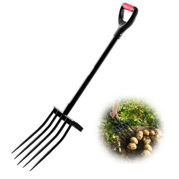 Vidly na hnoj, 5-hroté záhradné vidly s vidlami na hnoj, 1050 mm vidly, vidly na hnoj s rukoväťou v tvare Y, kované oceľové rýľové vidly na seno, kompostovanie zemiakov, presádzanie, prevzdušňovanie