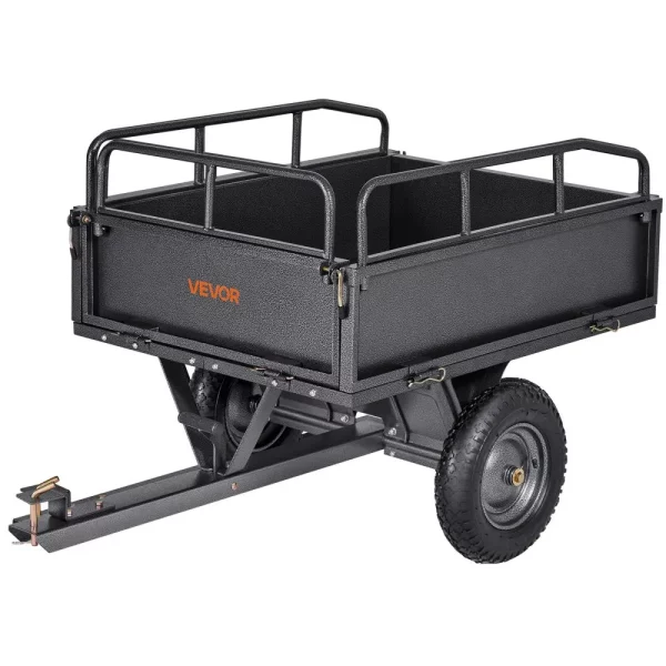 Sklápací príves, nosnosť 226,79 kg, prepravný príves pre štvorkolky a UTV 142 x 76 x 70 cm, sklápač s pneumatikami 35,56 cm, ručné alebo nožné ovládanie, záhradný príves pre kosačky na trávu